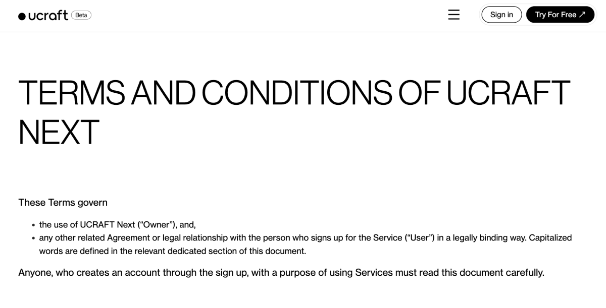 Terms and Conditions | Ucraft Next